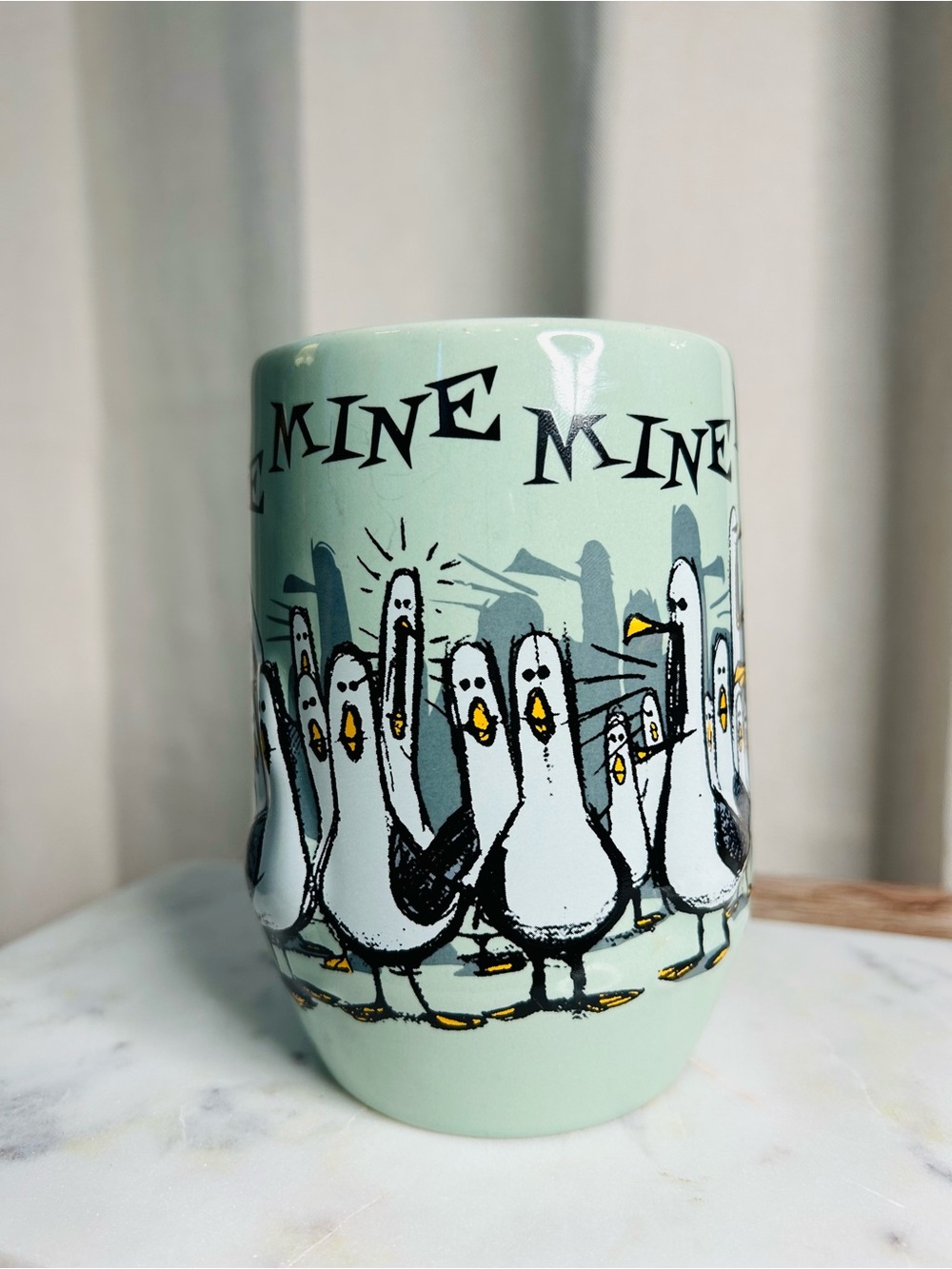 Sea Gulls Ceramic Tumbler in Light Green - Playful Seagull Design